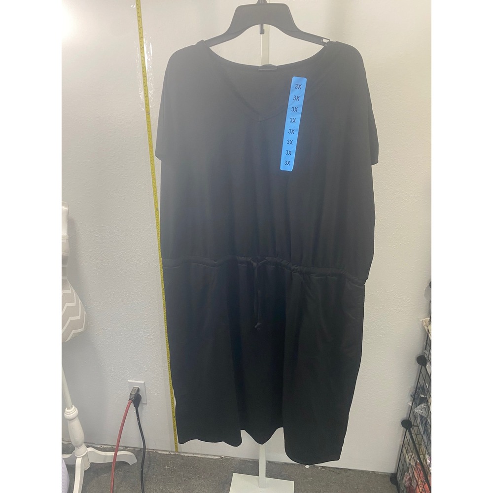 32 Degrees Cool Women 3X Black V-Neck Drawstring Waist Short Sleeve Pocket Dress